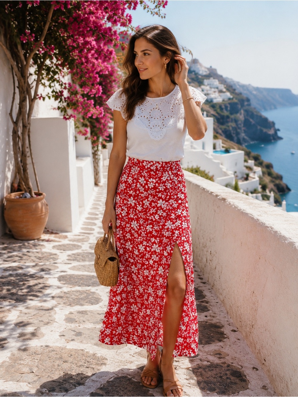 NEW Topshop Women’s Austin Floral Front Slit Skirt In Red
